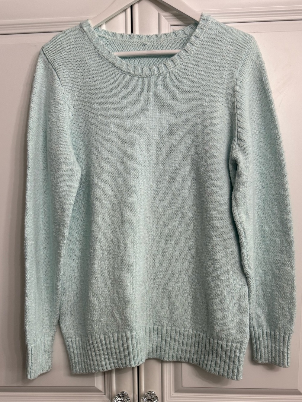 L.L. Bean Women's Size Large Light Mint Green Crewneck Sweater Midweight Cotton